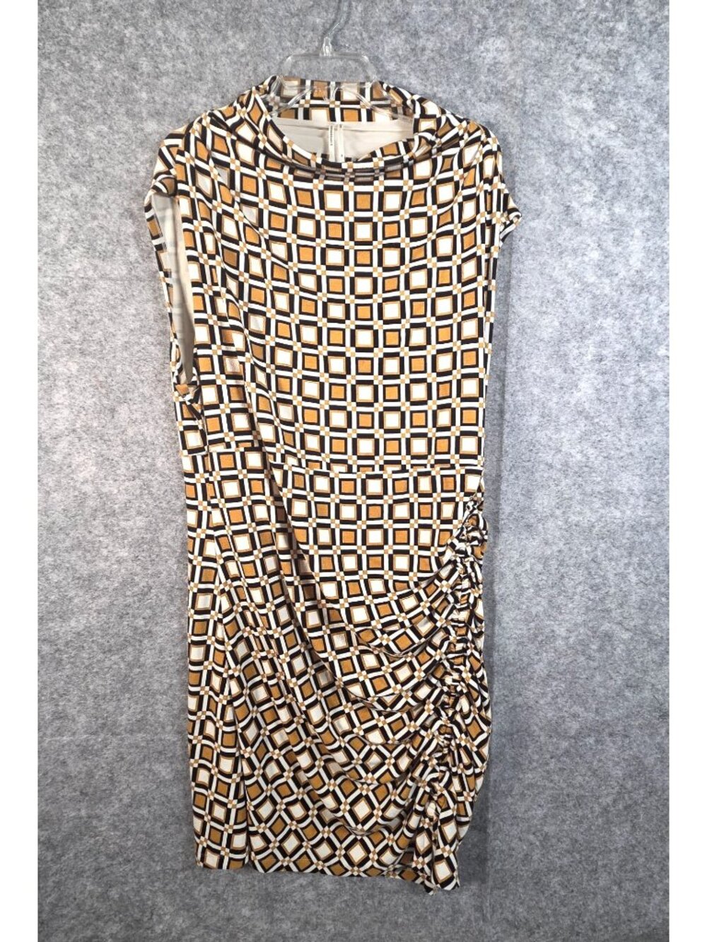 By Anthropologie The Maya Ruched Cowl Neck Dress 2X Geometric Plus Size Boho - Picture 2 of 10